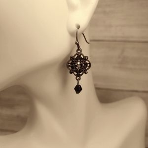 Gunmetal Onyx Dangle Earrings